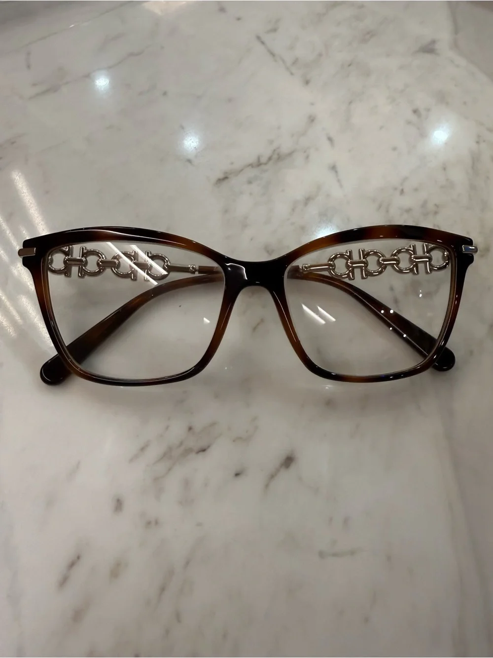 Salvatore Ferragamo Women's Tortoiseshell Cat-Eye Glasses with Gold Accent +1.5